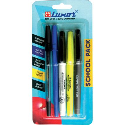 School Pack, Pen Set, Assorted, Non-Retractable, Assorted, Assortedmm Line Width, Non-Refillable, 5 Pack