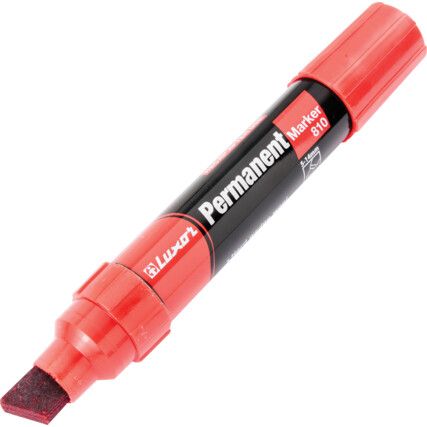 Permanent Marker Pen, Red, Broad, Chisel, Non-Retractable, 6 Pack