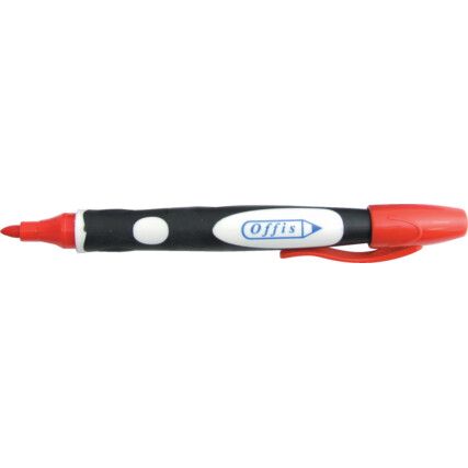 Permanent Marker Pen, Red, Broad, Bullet, Non-Retractable, 10 Pack