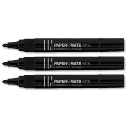 M15, Permanent Marker Pen, Black, Medium, Bullet, Non-Retractable, 12 Pack