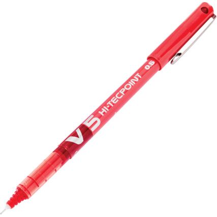 V5 Hi-Tecpoint Series, Rollerball Pen, Red, Fine Tip Size, 0.5mm Line Width, Pack of 1