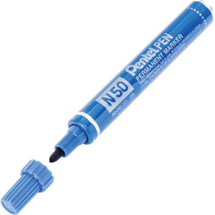 N50, Permanent Marker Pen, Blue, Medium, Bullet, Non-Retractable, 12 Pack