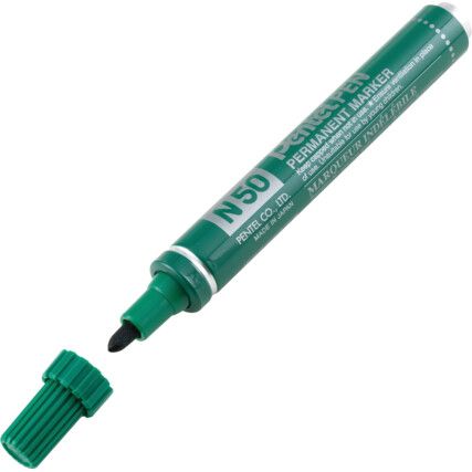 N50, Permanent Marker Pen, Green, Medium, Bullet, Non-Retractable, 1 Pack