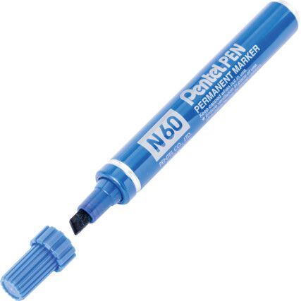 N60, Permanent Marker Pen, Blue, Broad, Chisel, Non-Retractable, 1 Pack