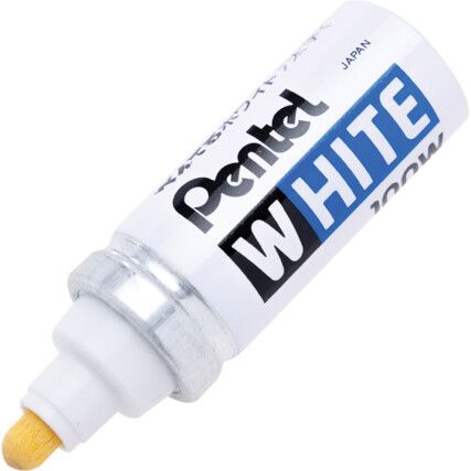 100W, Permanent Marker Pen, White, Broad, Bullet, Non-Retractable, 1 Pack