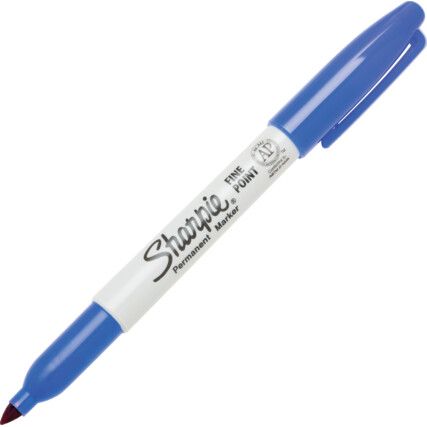 Permanent Marker Pen, Blue, Fine, Bullet, Non-Retractable, 12 Pack