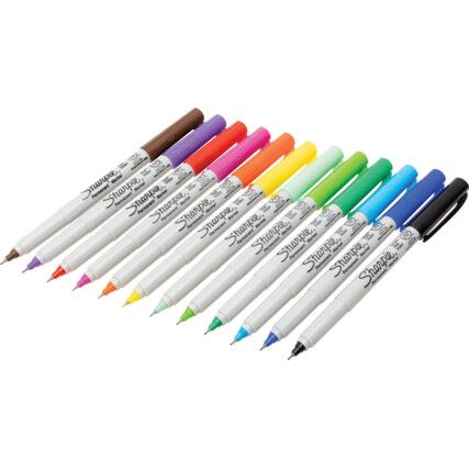 Permanent Marker, Assorted Colours, Extra Fine Tip Size, Bullet Nib, Pack of 12