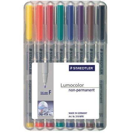 316 Lumocolor, OHP Marker, Assorted, Fine, Non-Permanent, Bullet Tip, 8 Pack