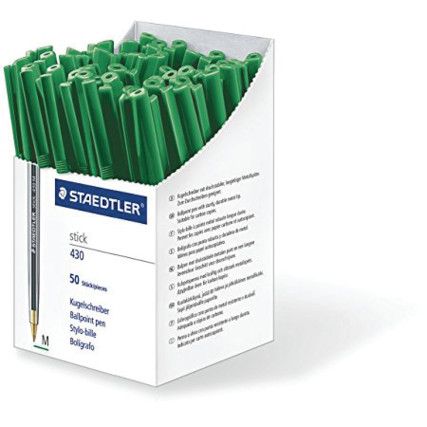 430, Ballpoint Pen, Green, Non-Retractable, Medium, 1mm Line Width, Non-Refillable, 50 Pack