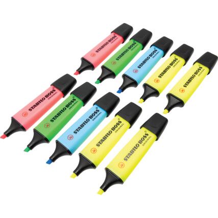 Boss, Highlighter, Assorted, 2.0-5.0mm, Chisel Tip, 10 Pack