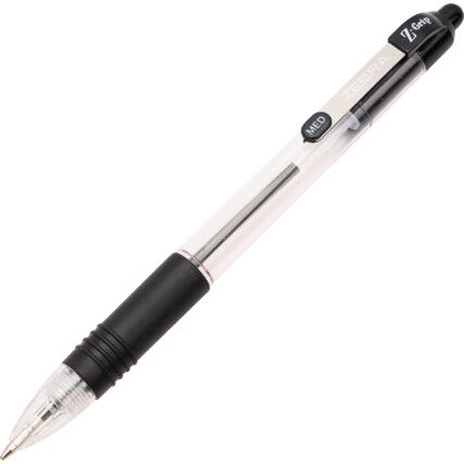 Z-Grip, Ballpoint Pen, Black, Retractable, Medium, 0.7mm Line Width, Non-Refillable, 12 Pack