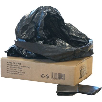 Compactor Sacks, Black, 140L, Heavy Duty, Pack of 100