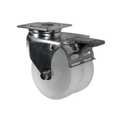 Light Duty, Twin Castor, 50mm, Braked, Swivel, Top Plate, Polypropylene, White