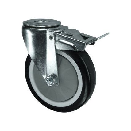 Light Duty/Medium Duty, Castor, 100mm, Braked, Swivel, Bolt Hole, Polyurethane, Black