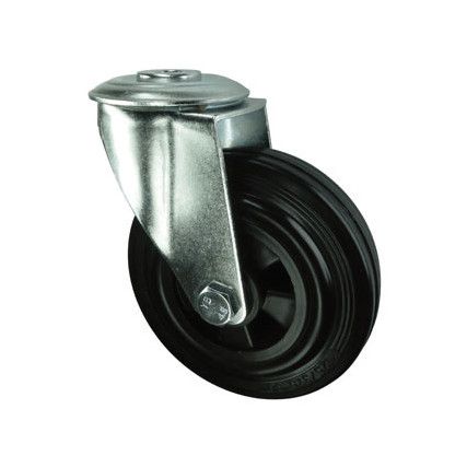 Medium Duty, Castor, 125mm, Unbraked, Swivel, Bolt Hole, Rubber, Black