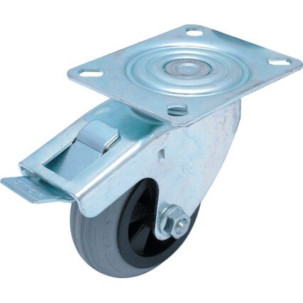 Castor, 125mm, Braked, Swivel, Top Plate, Grey