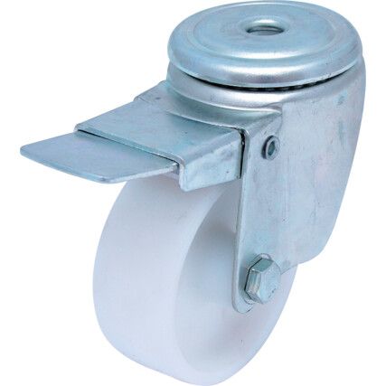 Castor, 80mm, Braked, Swivel, Bolt Hole, White