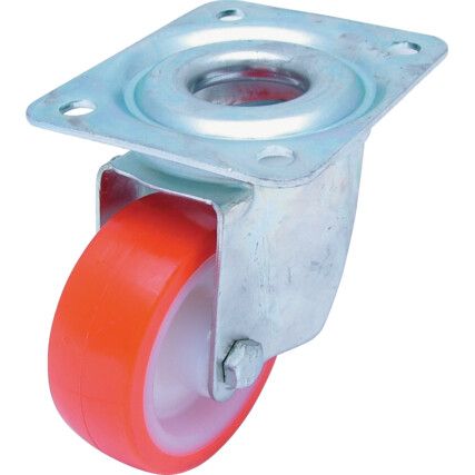 Castor, 200mm, Unbraked, Swivel, Top Plate, Polyurethane, Red