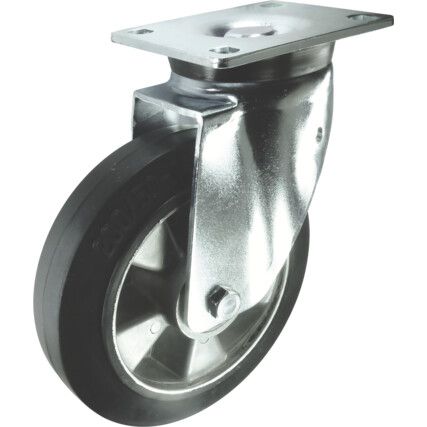 Heavy Duty, Castor, 160mm, Unbraked, Swivel, Top Plate, Rubber, Black