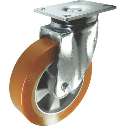 Heavy Duty, Castor, 100mm, Unbraked, Swivel, Top Plate, Polyurethane, Yellow