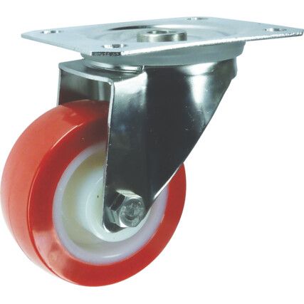 Castor, 80mm, Unbraked, Swivel, Top Plate, Polyurethane, Orange