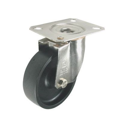 Castor, 125mm, Braked, Swivel, Top Plate, Thermoplastic, Black