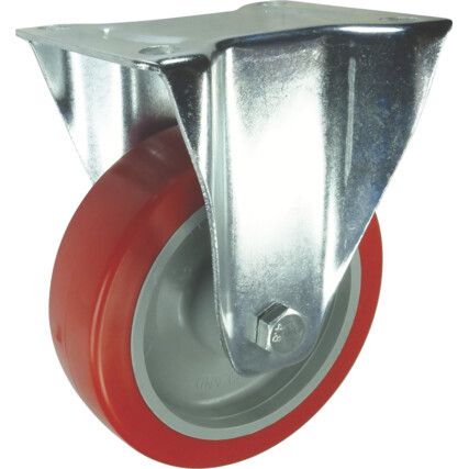 Medium Duty/Heavy Duty, Castor, 125mm, Unbraked, Fixed, Top Plate, Polyurethane, Red