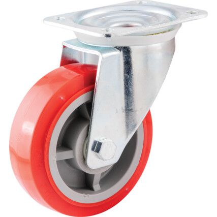 Medium Duty/Heavy Duty, Castor, 150mm, Unbraked, Swivel, Top Plate, Polyurethane, Red