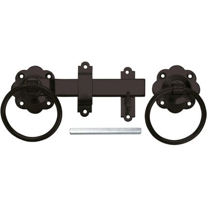 150mm PLAIN RING HANDLE GATE LATCH SET BLACK