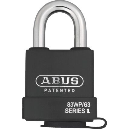 Keyed Padlock, Keyed Different, Hardened Steel, Black, 65mm Width, Weatherproof