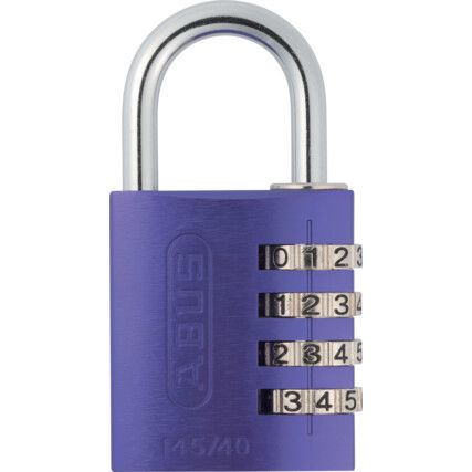 Combination Padlock, Aluminium, Purple, 42mm Width, Weatherproof