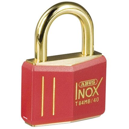 Keyed Padlock, Keyed Alike, Brass, Red, 43mm Width, Weatherproof