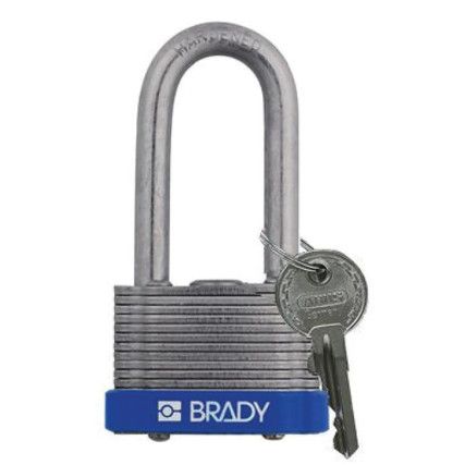 Keyed Padlock, Keyed Different, Steel, Silver/Blue, 43.3mm Width, Weatherproof