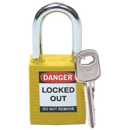 Keyed Lockout Padlock, Keyed Different, Nylon, Yellow, 38.1mm Width, Weatherproof