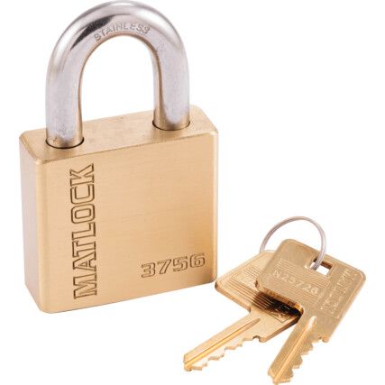 Keyed Padlock, Keyed Different, Brass, Gold, 50mm Width, Weatherproof