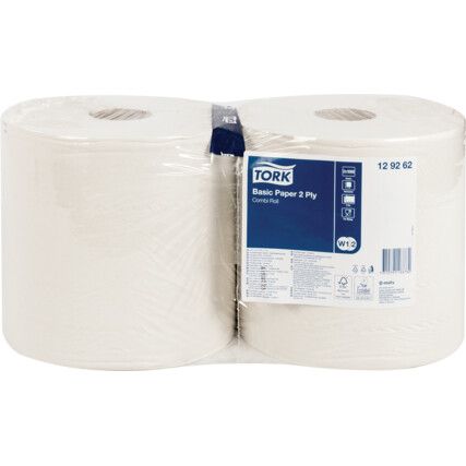 Industrial Wiper, White, 2 Ply, 2 Rolls per Case, 340m per Roll
