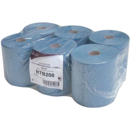 Centrefeed, Blue, 1 Ply, 6 Rolls per Case, 200m per Roll
