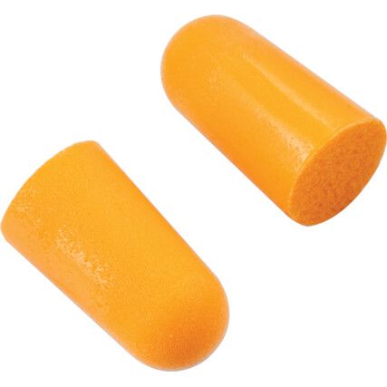 Disposable Ear Plugs, Uncorded, Not Detectable, Bullet Plug Shape, 37dB, Orange, PU, Pack of 200 Pairs