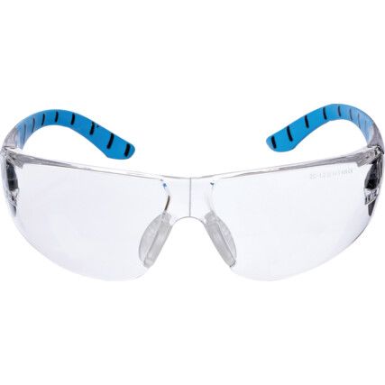 Stream, Safety Glasses, Clear Lens, Wraparound, Black/Blue Frame, Anti-Fog/Scratch-resistant/UV-resistant