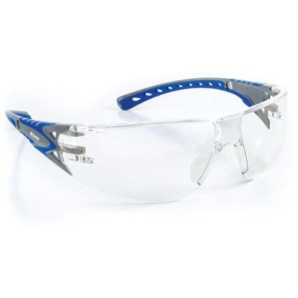 Stream Evo, Safety Glasses, Clear Lens, Wraparound, Blue/Grey Frame, Impact-resistant/UV-resistant