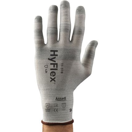 11-318 HyFlex Cut Resistant Gloves, Grey, EN388: 2016, X, X, 4, X B, Uncoated, Nylon, Size 10