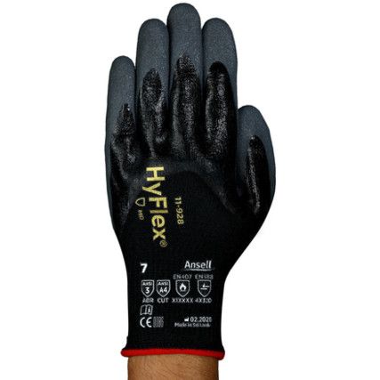 11-928 HyFlex Cut Resistant Gloves, Black, EN388: 2016, 4, X, 3, 2, D, Nitrile Palm & Fingers, Knitted, Size 8