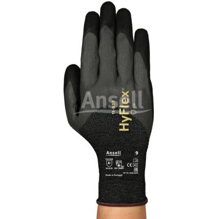 11-937 HyFlex®, Cut Resistant Gloves, Black/Grey, EN388: 2016, 4, X, 4, 2, B, Nitrile 3/4 Dipped, Dyneema®, Size 6