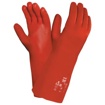 15-554, Chemical Resistant Gauntlet, Red, PVA, Interlock Cotton Liner, Size 9