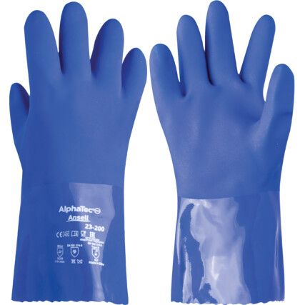 23-200 VersaTouch Chemical Resistant Gloves, Blue, PVC, Cotton Liner, Size 7