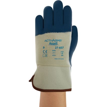 27-607 Hycron Cut Resistant Gloves, Blue/White, Nitrile Palm, EN388: 2016, 4, X, 2, 1, B, Size 10