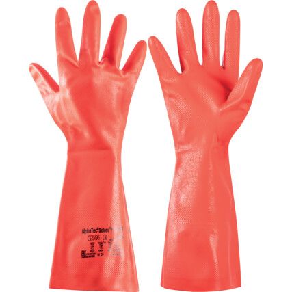 37-900 Solvex Chemical Resistant Gloves, Red, Nitrile, Cotton Flocked Liner, Size 9