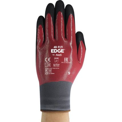 48-919 EDGE® Cut Resistant Gloves, Black/Red, Size 10