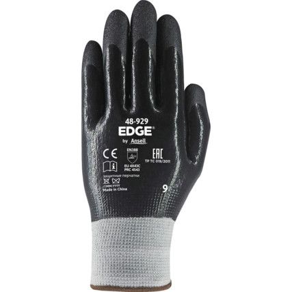 48-929 EDGE® Cut Resistant Gloves, Black, Cut C, Size 9