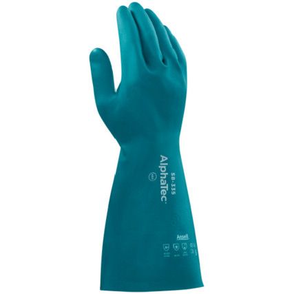 58-335 Alphatec Chemical Resistant Gauntlet, Green, Nitrile, Cotton Flocked Liner, Size 7